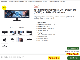 Samsung G91F computer monitor 124,5 cm (49") voor €729 bij Proshop