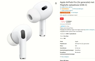Apple AirPods Pro met MagSafe-oplaadcase (USB‑C) (2e generatie) voor €239 bij Amazon