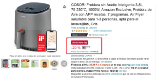 Freidora sin Aceite Inteligente COSORI (3,8L, 1500W) por 95,99€