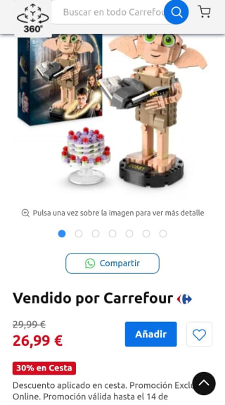 Lego Harry Potter Dobby por 18,89€.