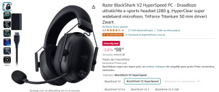 Razer BlackShark V2 HyperSpeed draadloze PC Gaming Headset voor €98,99 bij Amazon NL