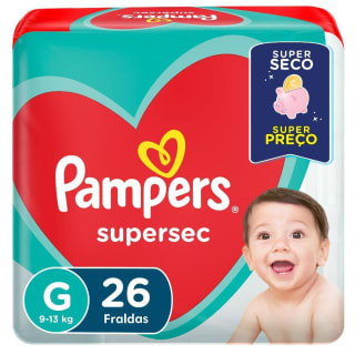 Fralda da Pampers Supersec tamanho G com 26 uni - R$ 26,99