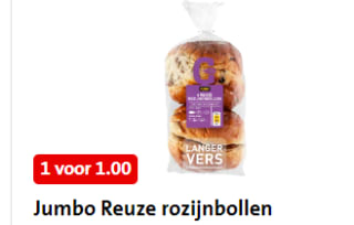 4 stuks Reuze Rozijnenbollen voor €1 bij de Jumbo