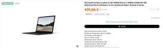 Microsoft Surface Laptop 4 LB7-00030 Ryzen 5 4680U/16GB/256 GB SSD por 439€