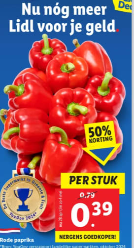1 Rode paprika voor €0,39 met de Lidl plus app