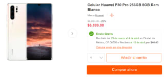 Huawei P30 Pro 256GB a $6,239 en Linio
