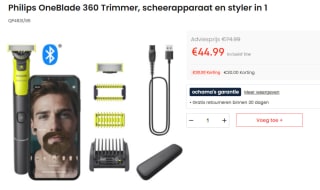 Philips OneBlade 360 Connected Face + Body - Trimmer, scheerapparaat en styler in 1 voor €44,99 bij Ochama