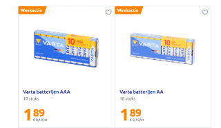 Varta batterijen AA of AAA van 10 stuks voor €1,89 bij de Action