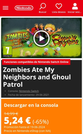Zombies Ate My Neighbors and Ghoul Patrol Nintendo Switch por 5,24€.