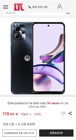 Motorola Moto g13 4 GB + 128 GB gris móvil libre por 119,90€.