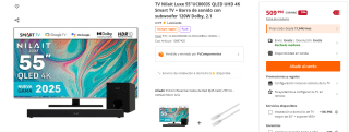 TV Nilait Luxe 55"UC8003S QLED UHD 4K Smart TV + Barra de sonido con subwoofer 120W Dolby, 2.1 por 509,99€
