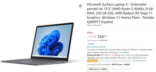 Ordenador Portátil - Microsoft Surface Laptop 4, 13.5", AMD Ryzen™ 5 4680U, 8 GB RAM, 256 GB SSD, Radeon, W11 por 749€