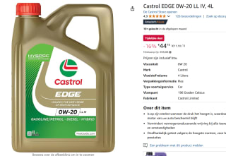 Castrol Edge 0w20 LL IV olie 4 liter voor €44,73 bij Amazon