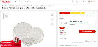 Service d'assiettes en grès de 18 pièces liseré or Camille à 22,02€