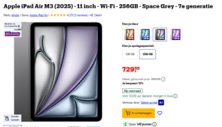 Apple iPad Air 2025 11 WiFi 256GB Grijs voor €729,99 bij Bol