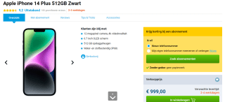 Apple iPhone 14 Plus - 512GB - Middernacht voor €999 bij Gomibo