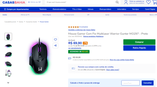 Mouse Gamer da Multilaser, modelo Warrior Gunter - R$ 69,90