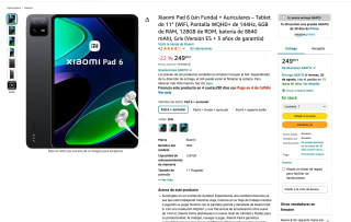 Xiaomi Pad 6 + Auriculares Tablet de 11” WiFi Pantalla WQHD+ de 144Hz 6GB RAM 128GB a solo 249,99€