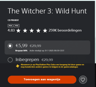 The Witcher 3: Wild Hunt voor €5,99 in de Playstation Store