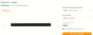 Sonos Arc - Soundbar voor TV - Zwart voor €692 bij Artandcraft