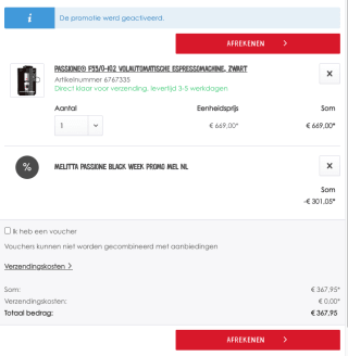 Melitta Passione F53/0-102 voor 367,95 euro ( met code )