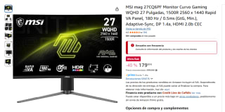 MSI mag 27CQ6PF Monitor Curvo Gaming WQHD 27 Pulgadas, 1500R 2560 x 1440 Rapid VA Panel, 180 Hz / 0.5ms por 179€