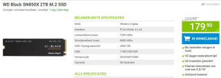 WD Black SN850X NVMe SSD 2 TB SSD voor €179,90 bij Megekko