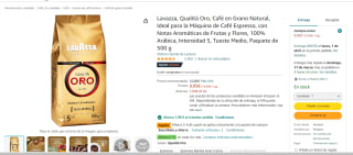 Café en Grano Natural Lavazza, Qualità Oro 500g por 6.55€