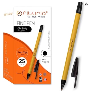 Caja de 25 Unidades, Punta 1mm de Bolígrafos de Punta Fina, Color Negro por 3.13€