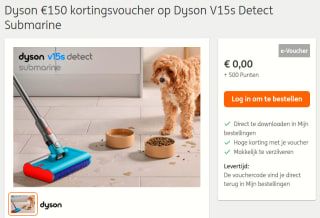 Dyson €150 kortingsvoucher op Dyson V15s Detect Submarine voor 500 ING rentepunten