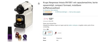 Krups Nespresso XN1001 Inissia koffiecupmachine voor €69 bij Amazon