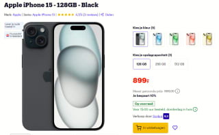 Apple iPhone 15 - 128GB Black voor €899 bij Bol.com