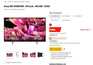 Sony XR-50X90SP - 50 inch - 4K LED - 2022 nu voor €849 bij bol.com