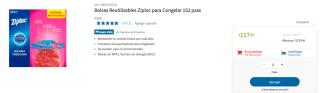 Bolsa ziploc para congelar, 152 pz en Sam's Club