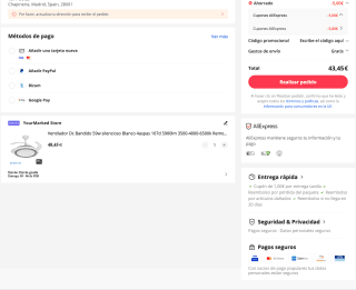 Ventilador Dc Bandido 59w silencioso Blanco 4aspas 107d 5900lm 3500-4000-6500k Remoto a solo 43,45€