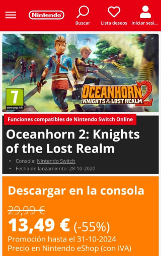 Oceanhorn 2 : Knights of the Lost Realm Nintendo Switch por 13,49€.