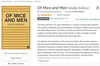 Capture Of Mice and Men & East Of Eden for £0.99 at Amazon Kindle