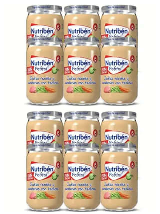 Pack 2 Nutribén Potitos De Ternera con Judías Verdes Y Zanahoria, Desde los 6 Meses, total 12x 235gr [0'92€/ud] por 11,03€