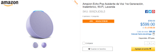 Amazon Echo Pop Asistente de Voz 1ra Gen por $599 en CyberPuerta