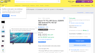 Smart TV da TCL de 32 polegadas - R$ 999