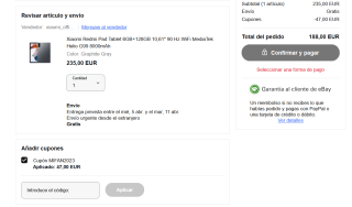 Tablet Xiaomi Redmi Pad 6GB+128GB 10,61" 90 Hz WiFi 8000mAh por 188€