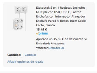 Elecoutek 8 en 1 Regletas Enchufes Multiple con USB por 15,49€