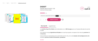 96 toallitas Dodot Aqua Pure. 2 packs por 2,25€