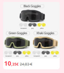 Gafas tácticas de combate militar varios colores a elegir por 10,35€