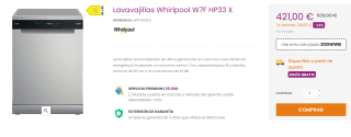 Lavavajillas Whirlpool W7F HP33 X por 401€