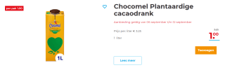 Chocomel Plantaardige cacaodrank voor €1 bij Hoogvliet