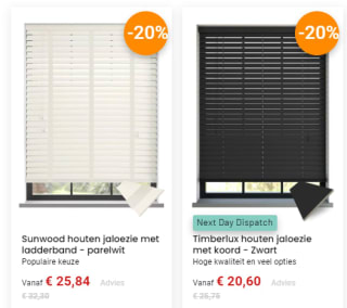 Minimaal 20% korting op alles bij 123jaloezie