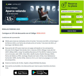 15% descuento en todas tus reservas en Parking Aena