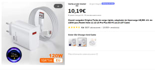 Xiaomi Cargador Original 120W Hypercharge Carga Rápida EU con Cable por 10,19€