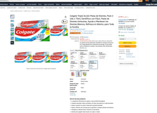 5 Packs de 2 Envases de pasta de dientes Colgate Triple Acción (10x75ml) por 9,57€